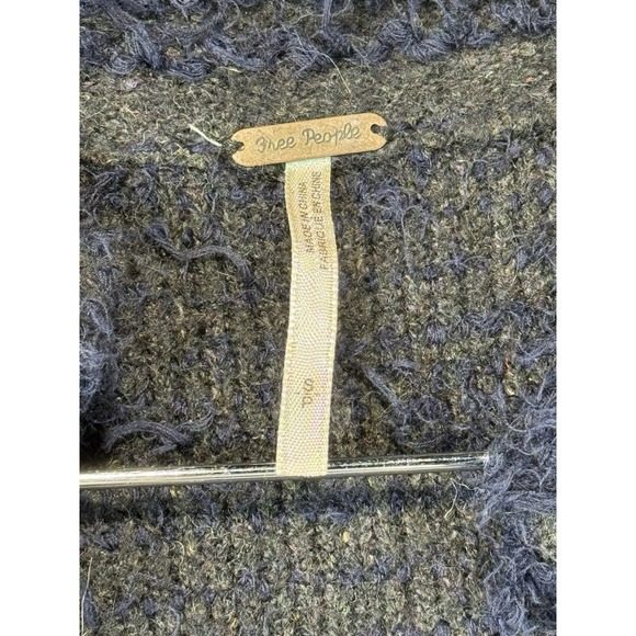 Free‎ people Blue Fuzzy Striped Button Up Coat Jacket Unique Collarless S/P - Picture 10 of 11